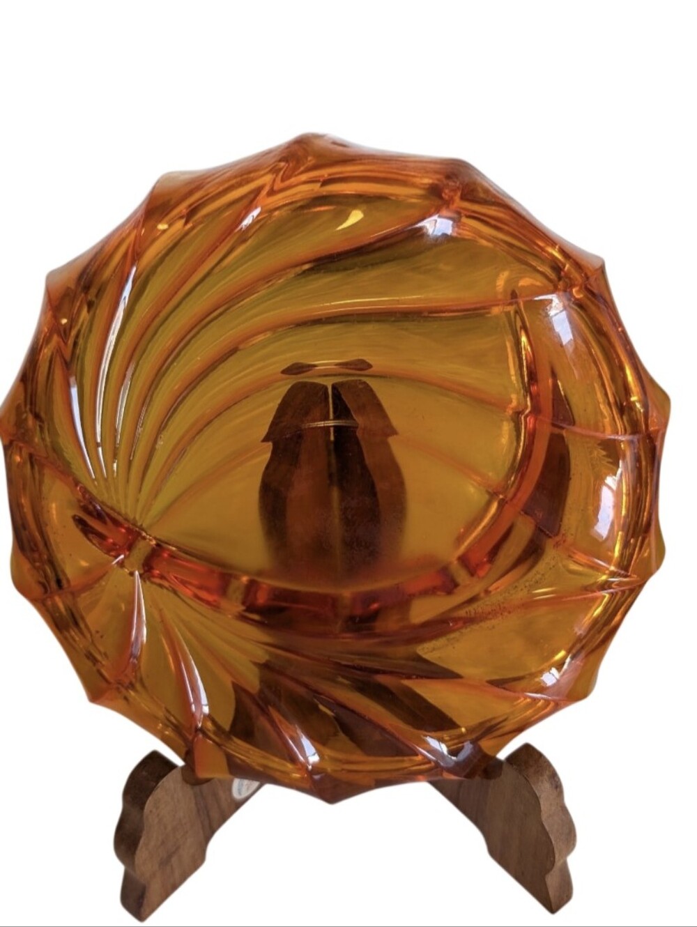 Vintage MCM Viking Art Glass 8" Crescent Ashtray - Persimmon (Amberina)